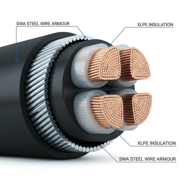 4 Core XLPE Power Cable 50mm2 YJV32 SWA Arnoured Copper Power Cable
