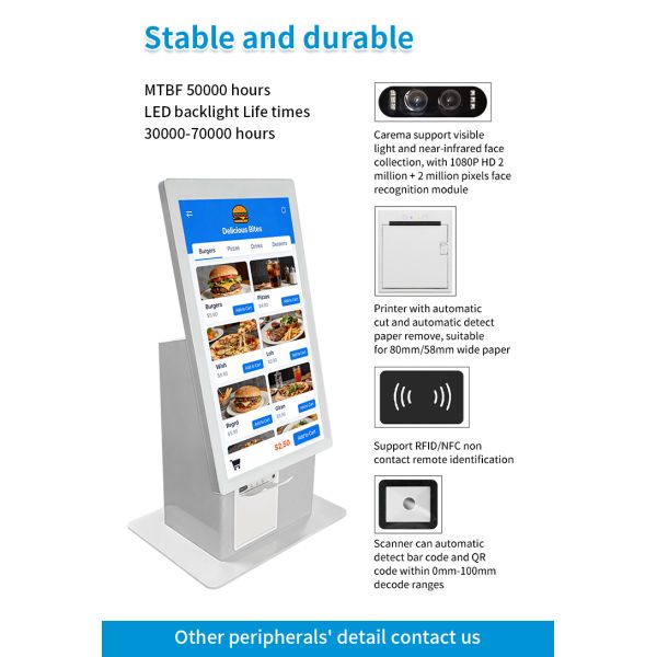 MJK Desktop 21.5 Inch All-in-One Self Service Payment Kiosk Barcode Reader Facial Recognition SDK for Restaurant Hotel Checkout