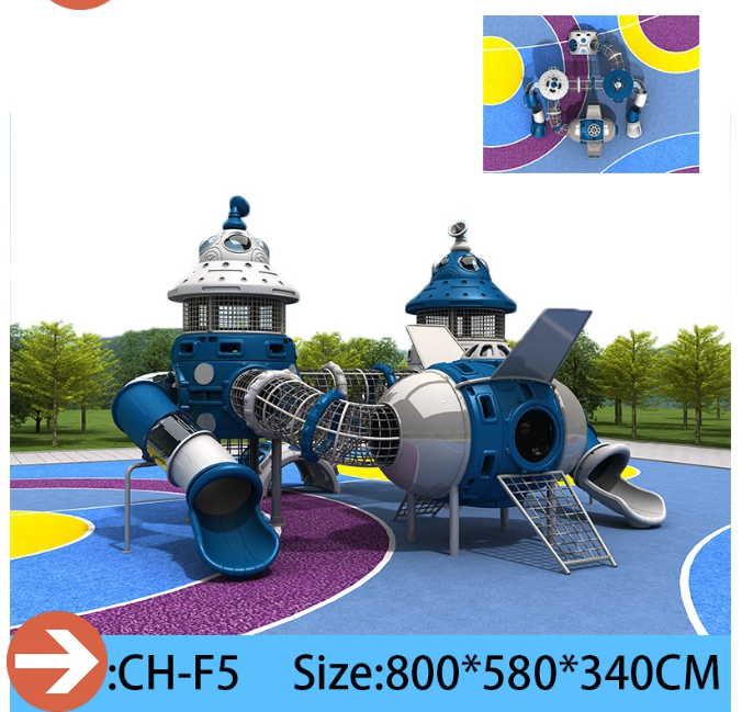 Rocket Ship Theme Outdoor Playground Slides Plastic Combination Slides Climbing Adventure Play Sets for Kindergartens Resorts Parks Kindergartens Safe