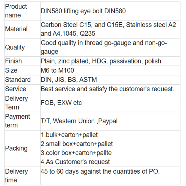 DIN580 lifting eye bolt
