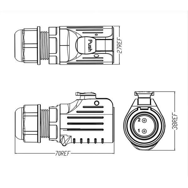 LP20 3-Core 20A IP67 Waterproof Power Connector Panel Mount