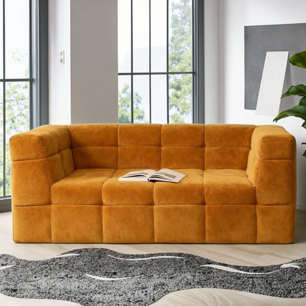 Customizable Modern White Tufted Rectangle Sofa Compressed Sponge Fabric for Office Living Room Villa for School Furniture