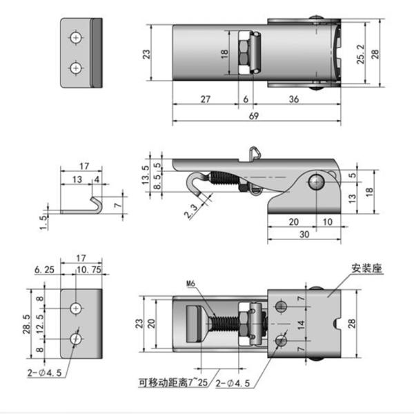 Stainless Steel Lockable Draw Latch , 69x28x18mm Under Center Draw Latches