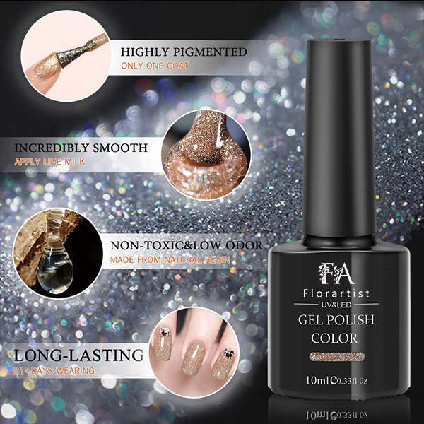 Custom 15ml Flash Shiny Disco Gel Soak Off Diamond Reflective Glitter Gel Polish Neon for Manicure Nail Art UV Nail Gel MSDS