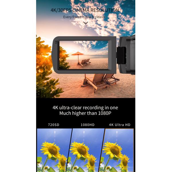 Rotating Waterproof Video Camcorder 270 Degree 4k Display Digital Camera