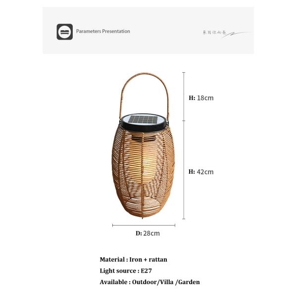 IP65 Rattan Woven Solar Lights , 3500K Rattan Solar Powered Garden Lantern