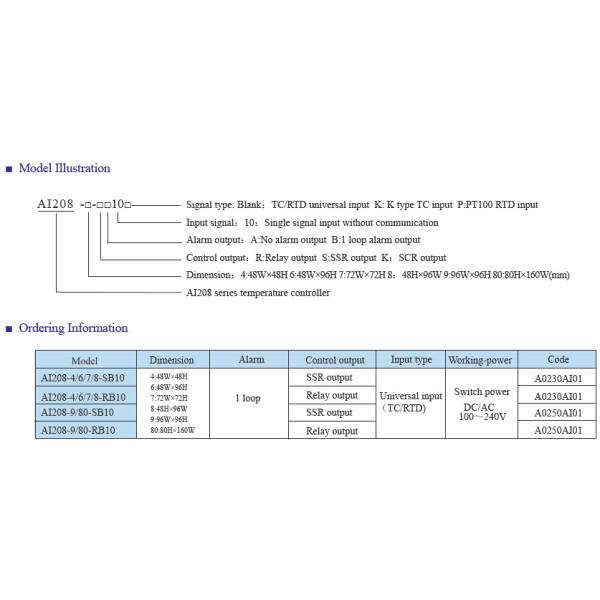 AI208 Intelligent PID Temperature Controller High accuracy of 0.3%FS LED Display