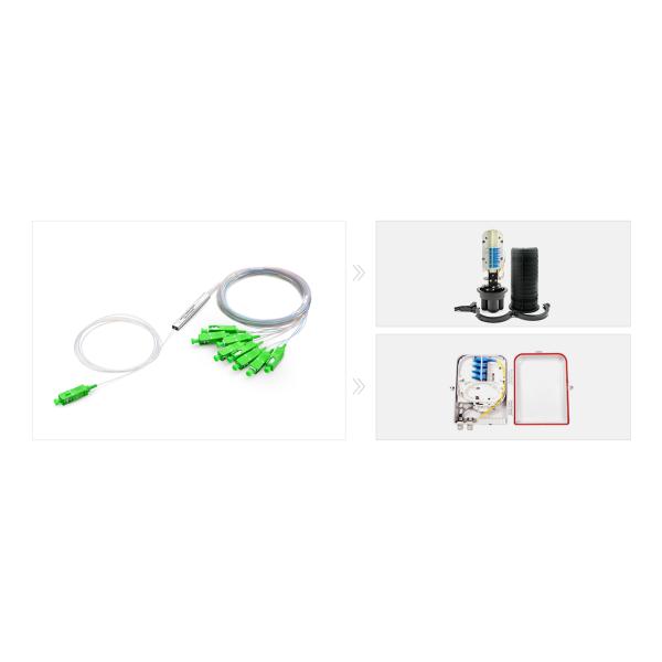 Fiber Optic PLC Splitter 1x8 Blockless With SC APC 9 / 125μM Connector