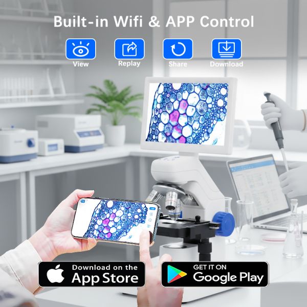 OPTO-EDU A33.5130 7'' LCD Microscope 8MP Camera 1080p Video HDMI/WiFi/USB Portable Design