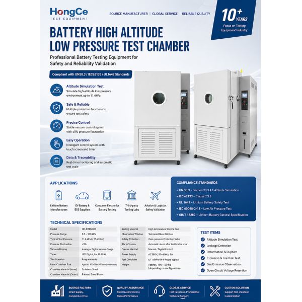 Battery High Altitude Low Pressure Test Chamber for UN38.3 Lithium Battery Safety Testing