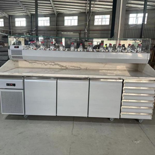Big Size Pizza Prep Table Marble Top Dual-Temperature Display Refrigerator Workbench for Restaurant Kitchen