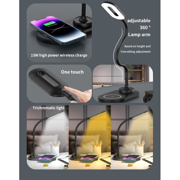 Ultra fast wireless charging，multifunctional touch desk lamp，bedside table intelligent light companion
