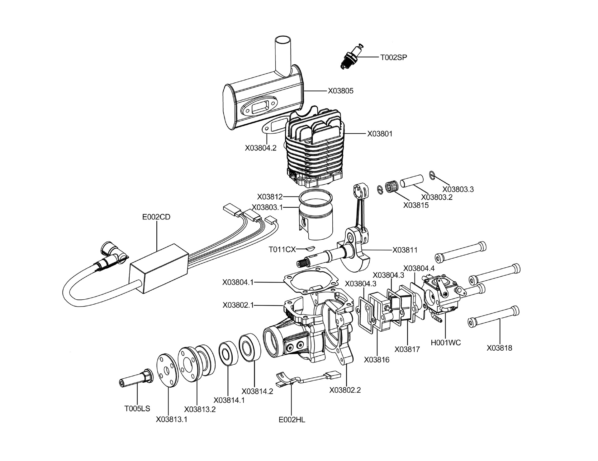 X-38Cc-S Model Aircraft Gasoline Engine Single-Cylinder Two-Stroke Side-Displacement Fixed-Wing Drone Accessories