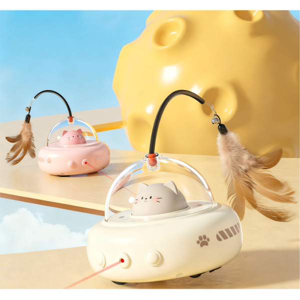 Automatic Chicken Toy Lifelike Ball Laser Feather Bell Interactive Electric USB Rechargeable