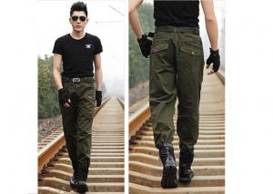 Anti - Friction Army Green Skinny Cargo Pants Long Style With 2 Tactical Pockets
