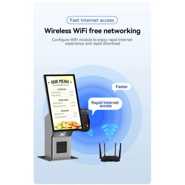 32 Inch Self Ordering Kiosk with 10-Point Capacitive Touch and Multiple Interfaces for Fast Food Restaurants