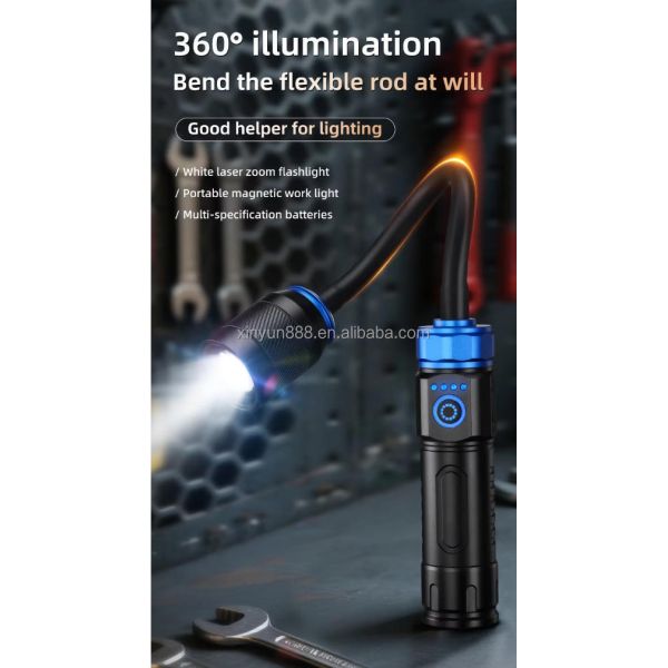 Cross-border Magnetic Working Lamp, Multi-angle Bend, Car Inspection Lamp, USB Charging, White Laser Zoom Flashlight