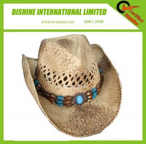 China Straw Cowboy Hat With Brown Band on sale