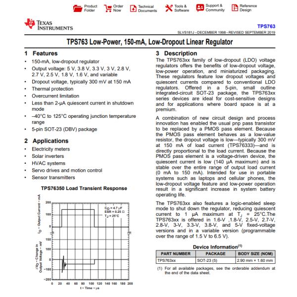 TPS76301DBVR Linear Voltage Regulator IC Positive Adjustable 1 Output 150mA SOT-23-5