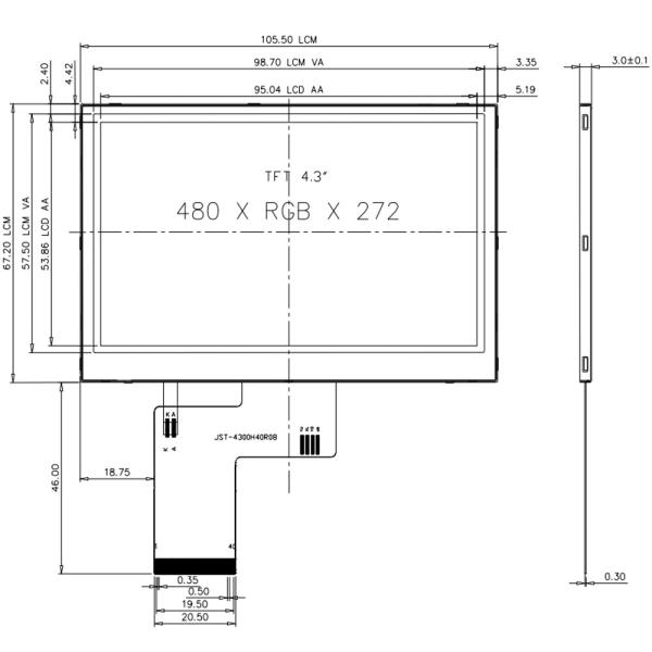 4.3 Inch IPS 480*272 Pixel TFT LCD Display ST7283 Driver IC All Viewing Angles