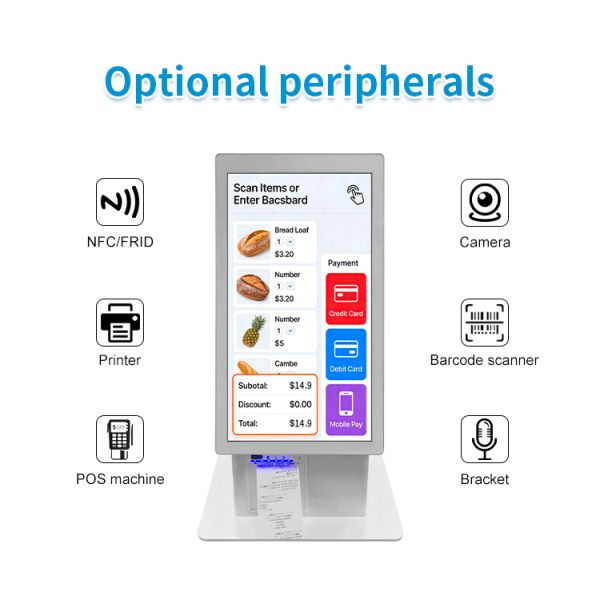 MJK Desktop 21.5 Inch All-in-One Self Service Payment Kiosk Barcode Reader Facial Recognition SDK for Restaurant Hotel Checkout