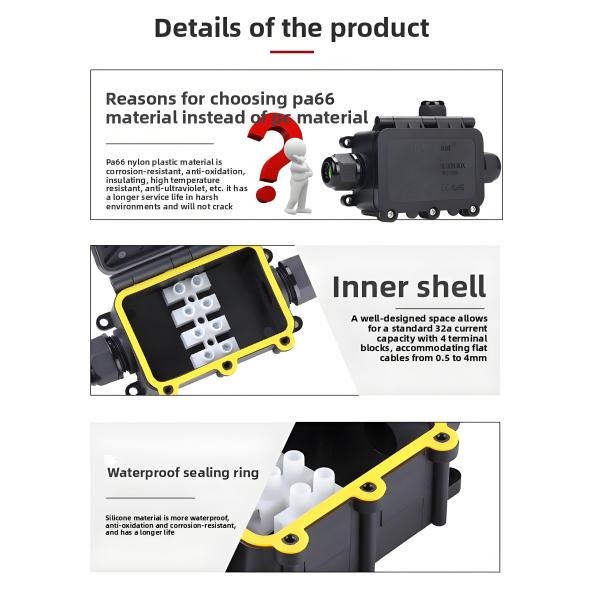 Waterproof Cable Junction Box IP68 Rated 1-In 1-Out Combination Style