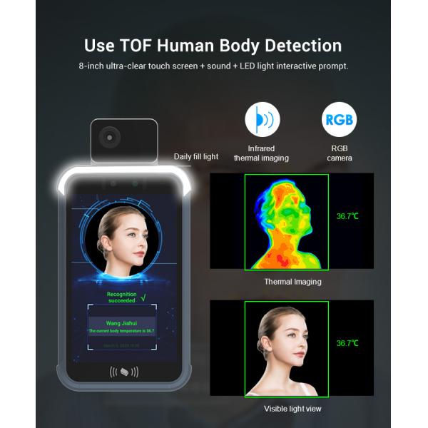 Support Multi Language 8 Inch Face Recognition Body Temperature Detection For Access