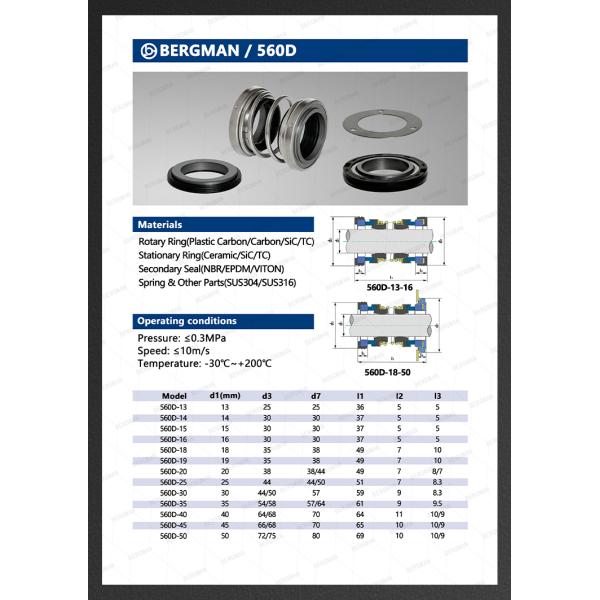 BERGMAN 560D-45mm Rotary Pump Mechanical Seal for WQ Submersible Pumps