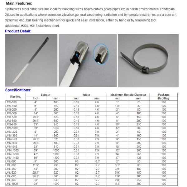 11.8inch White 304 Stainless Steel Cable Ties Self-locking Metal Zip Ties for Corrosion Resistant and Secure Wrap
