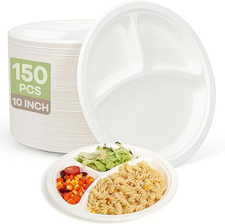 Biodegradable Sugarcane Pulp Tray 3 Compartment Disposable Tableware for Snacks Candies Hamburgers Cookies Pet Food Milk