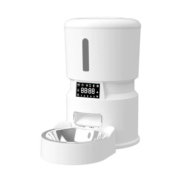4L Eco-Friendly Intelligent Pet Feeder Solid Electric Automatic Quantitative Stainless Steel Chargeable Modern Battery Grain Cat