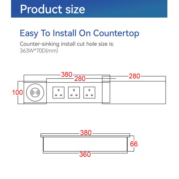 UKCA Certified Conference Table Power Unit with 15W Qi Wireless Charging and 3 Type G Outlets