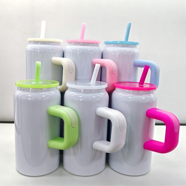 16oz Sublimation Stainless Steel Mason Jar Double Vacuum Tumbler With Handle And Straw Lid