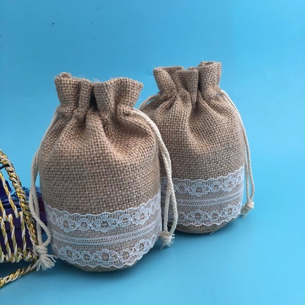 Wine Round Bottom Pouch , Natural Jute / Hessian Bottle Bags Eco Friendly
