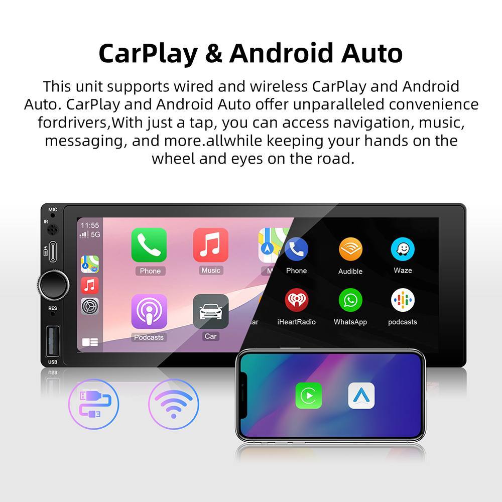 Single DIN 6.86 Inch Touchscreen Multimedia Car Radio With Android Auto Carplay