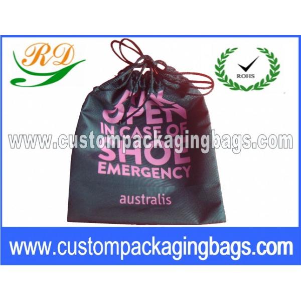 Black Polyester Drawstring Plastic Bags for Shoes or Retail