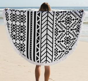 China 150CM 100% Cotton Roud Bohemia Printed Tassel Knitted Beach Towel Aztec round beach towel on sale