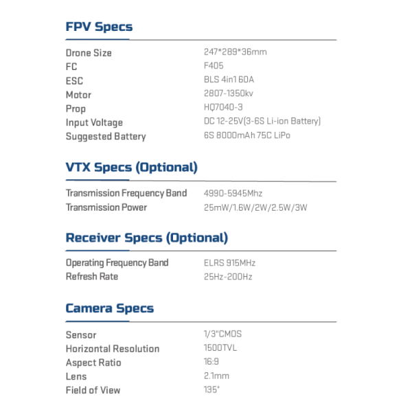 7-inch FPV drone with a 5kg total weight professional racing model with a flexible payload capacity of 2.5kg