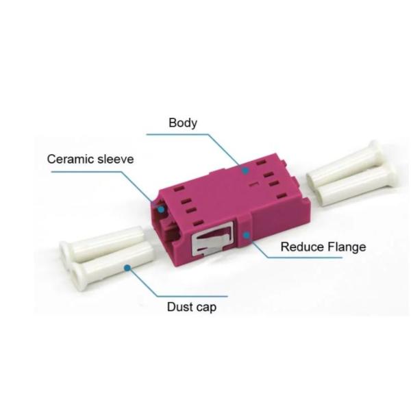 FTTH OM4 Multimode Duplex Optical LC Fiber Optic Adapter with Insertion Loss ≤0.3dB
