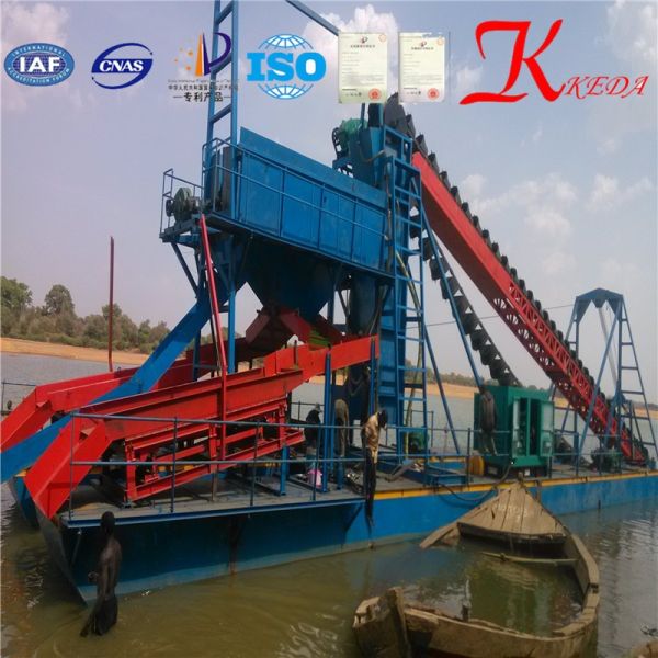 Gold Gravity Chain Bucket Dredger with 12m Dredging Depth 10/8 Inch Pump