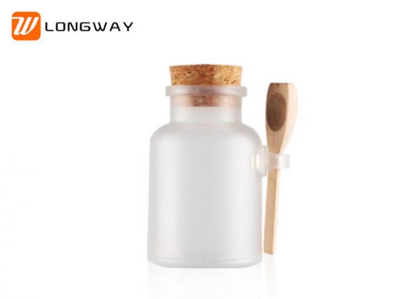 Quality Frosted Plastic Cosmetic Jars ABS Bath Salt Bottles With Wooden Spoon / Plug for sale