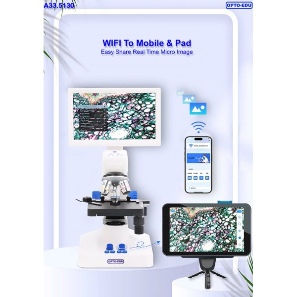 OPTO-EDU A33.5130 7'' LCD Microscope 8MP Camera 1080p Video HDMI/WiFi/USB Portable Design