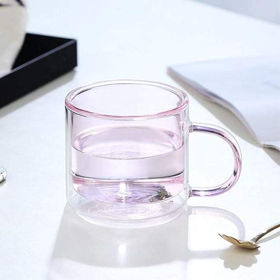 250ML Capacity Double Wall Glass Mug With Handle Coffee Cups Double Layer Reusable