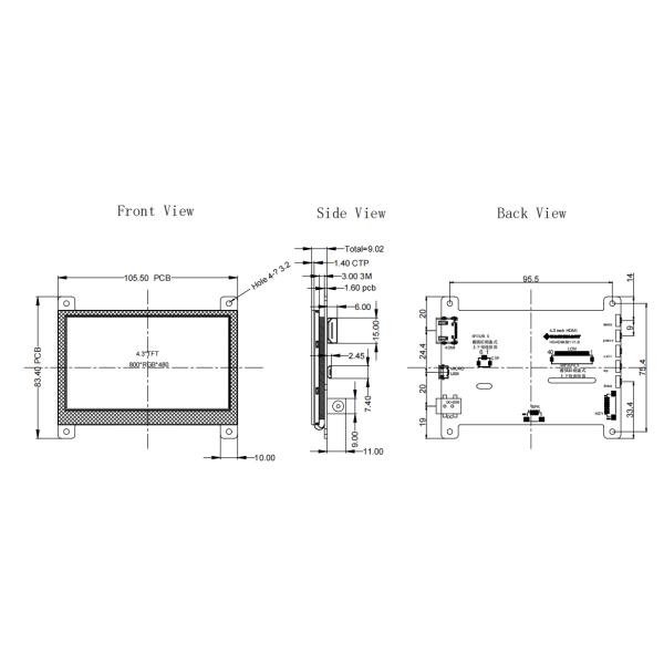 IPS 4.3 Inch HDMI LCD Display Industrial VGA TN TFT Color Monitor