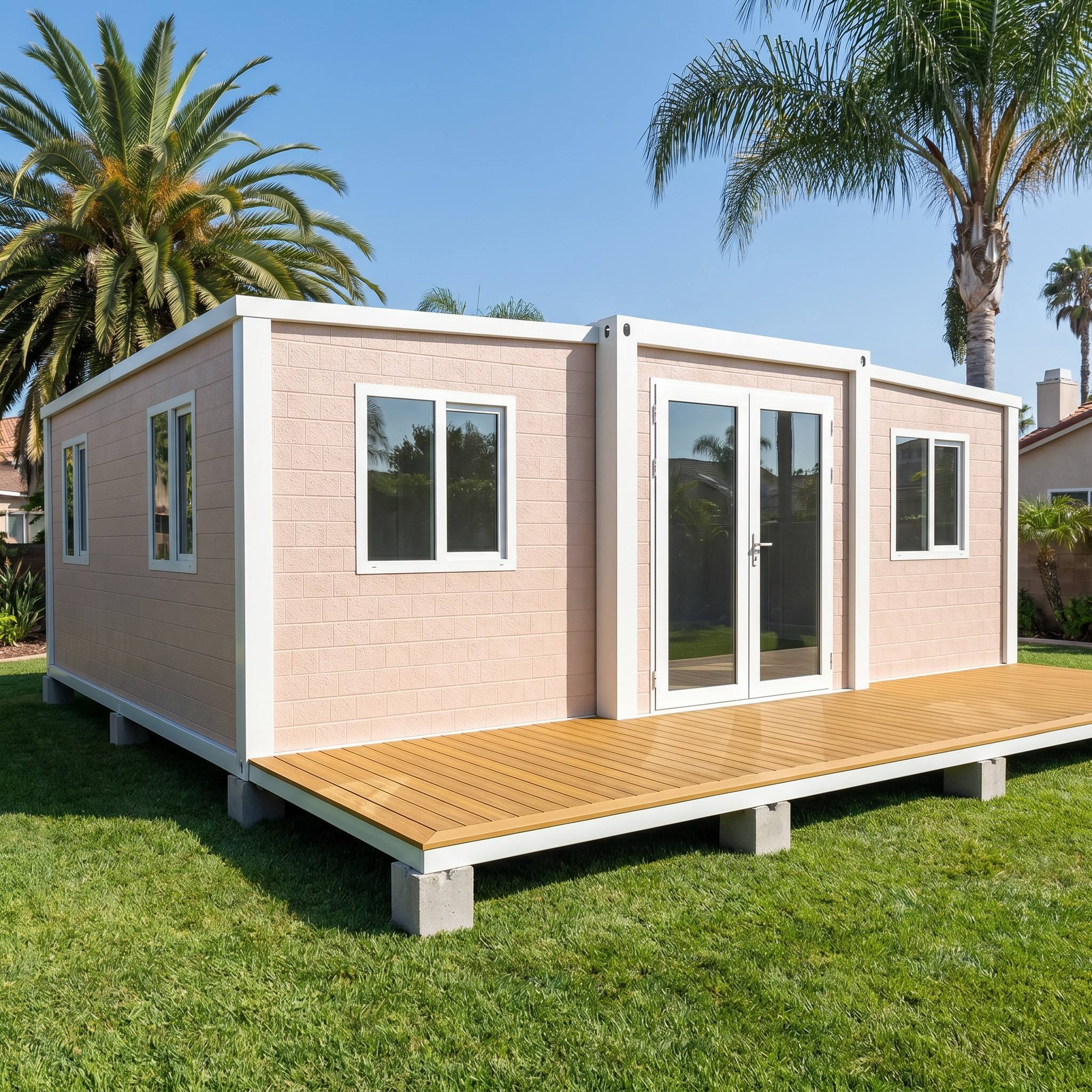 20FT Suburban Oasis Expandable Container House – Textured Peach Block Edition