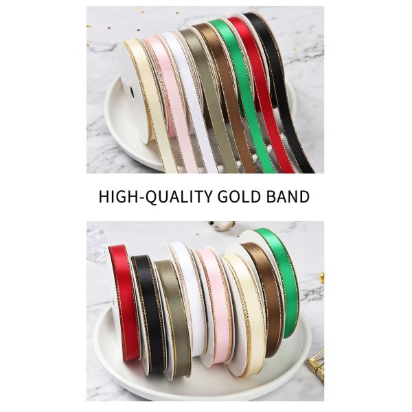 100% Polyester Single Side Ribbon Sequin for Gift Packing Gold/Silver Edged Satin Ribbon