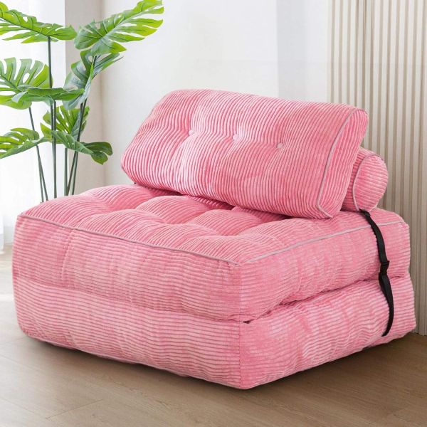 Convertible Tufted Reclining Fabric Extendable Single Sofa Bed Folding Chair Modular Corner Couch Portable Living Room