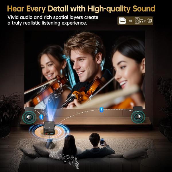 D2 Dark Gray FHD 1080P Projector Voice Control Ambient Light Projector 180° Rotating