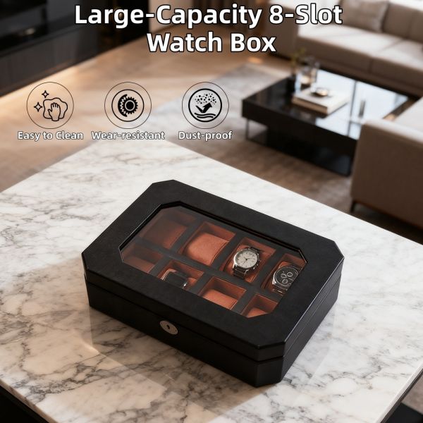 Custom Handmade Pu Leather Luxury Brand 8 Slots Key Lock Watch Box Organizer Case
