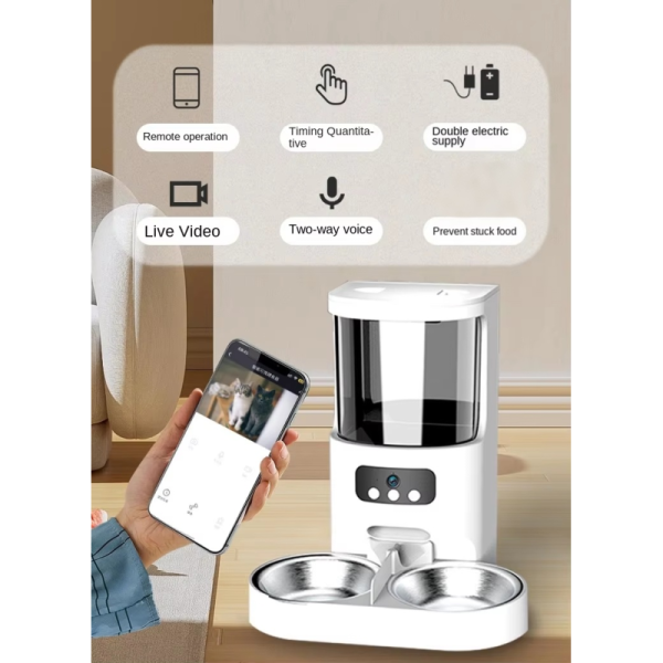 Automatic Smart Eco-Friendly Modern Pet Feeder with Camera WiFi App Control Timed Feeding for Dogs/Cats 4L Capacity Charge